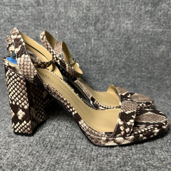 Michael Kors Snake Skin Print Block Heel Ankle Strap Sandals Size 8.5M - Picture 1 of 9